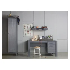 WOOOD Dennis Bureau - Grenen Geborsteld - Staal Grijs - 74x141x59 New
