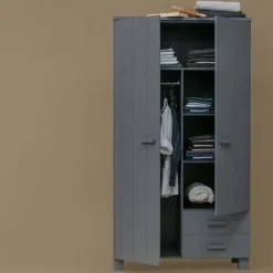 WOOOD Dennis Kast Met Laden - Grenen - Staal Grijs - 202x111x55 Sale