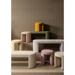 WOOOD Jacob Bankje - Chenille - Naturel - 46x130x46 Clearance