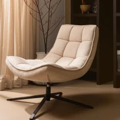 WOOOD Maudi Draaifauteuil - Polyester - Naturel - 84x74x86 Clearance