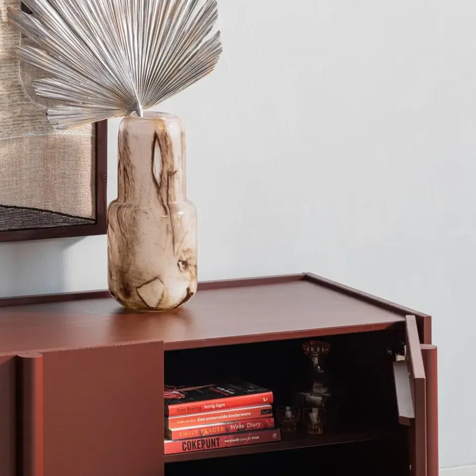 WOOOD Monika Vaas - Handgevormd - Glas - Bruin - 36x16x16 Outlet