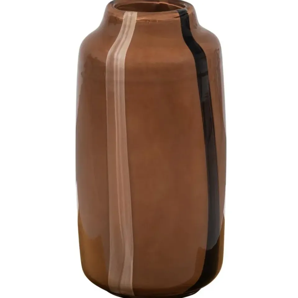 WOOOD Selena Vaas Met Streep - Glas - Bruin - 35x18x18 Discount