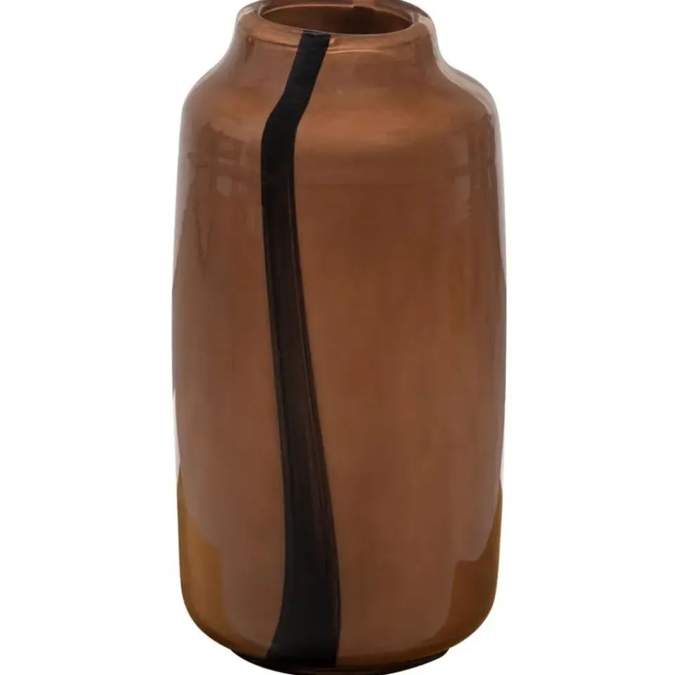 WOOOD Selena Vaas Met Streep - Glas - Bruin - 35x18x18 Discount