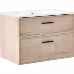 Leen Bakker YELCHO - Wandgemonteerd meubel met wasbak - Lichtbruin - MDF