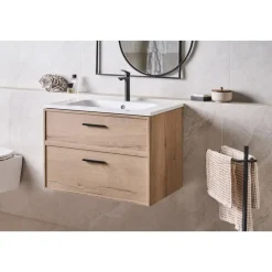 Leen Bakker YELCHO - Wandgemonteerd meubel met wasbak - Lichtbruin - MDF