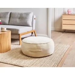 Leen Bakker YULLE - Poef - Lichtbeige - Fluweel Outlet