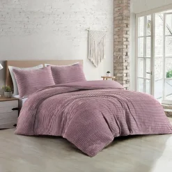 Zavelo Dorien Rib Teddy Dekbedovertrek Roze-Lits-jumeaux (240 x 200/220 cm) New