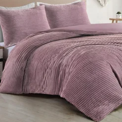 Zavelo Dorien Rib Teddy Dekbedovertrek Roze-Lits-jumeaux (240 x 200/220 cm) New