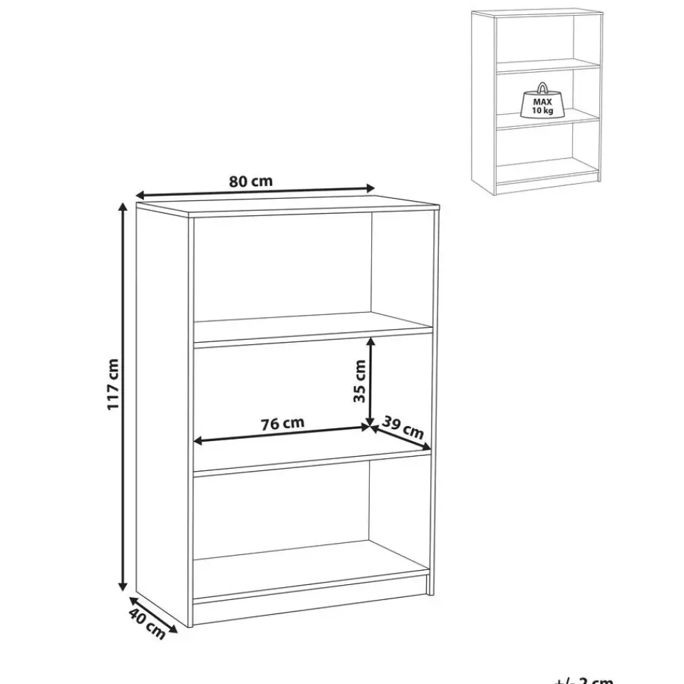 Leen Bakker ZEHNA - Boekenkast 3 planken - Wit - 80 x 40 cm - Vezelplaat Best