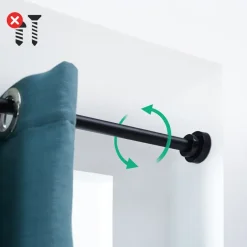 ACAZA Zelf Opspannende Gordijnroede - Uitschuifbare Rail zonder boren - Zwart Clearance