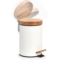 Zeller Pedaalemmer - 3L - wit - metaal en bamboe - 24 cm - toilet New