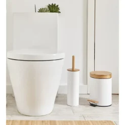 Zeller Pedaalemmer - 3L - wit - metaal en bamboe - 24 cm - toilet New