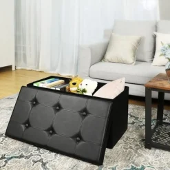 Parya Home Zitpoef, zitbank met opbergruimte, opvouwbaar, zwart Discount