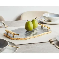 Beliani ZOGRAFOU - Decoratief dienblad - Donkergrijs/Goud - Marmer Best