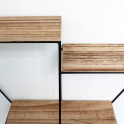 IVOL Zwart metalen wandrek met 3 houten plankjes - Zeshoek - 48x55x10 cm Outlet