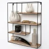 IVOL Zwart metalen wandrek met 4 houten plankjes - Rechthoek - 55x45x11 cm Sale