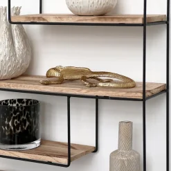 IVOL Zwart metalen wandrek met 4 houten plankjes - Rechthoek - 55x45x11 cm Sale