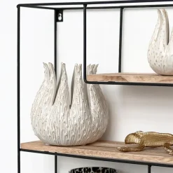 IVOL Zwart metalen wandrek met 4 houten plankjes - Rechthoek - 55x45x11 cm Sale