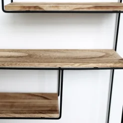 IVOL Zwart metalen wandrek met 4 houten plankjes - Rechthoek - 55x45x11 cm Sale