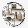 IVOL Zwart metalen wandrek met 4 houten plankjes - Rond - 50x11 cm Online