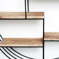 IVOL Zwart metalen wandrek met 4 houten plankjes - Rond - 50x11 cm Online