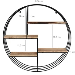 IVOL Zwart metalen wandrek met 4 houten plankjes - Rond - 50x11 cm Online