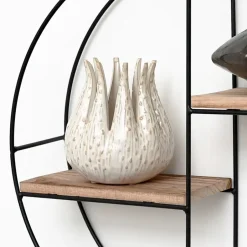 IVOL Zwart metalen wandrek met 2 houten plankjes - Rond - 37x10 cm Discount