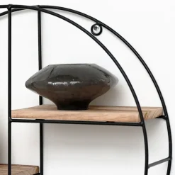 IVOL Zwart metalen wandrek met 2 houten plankjes - Rond - 37x10 cm Discount