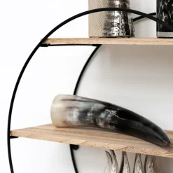 IVOL Zwart metalen wandrek met 3 houten plankjes - Rond - 50x19 cm New