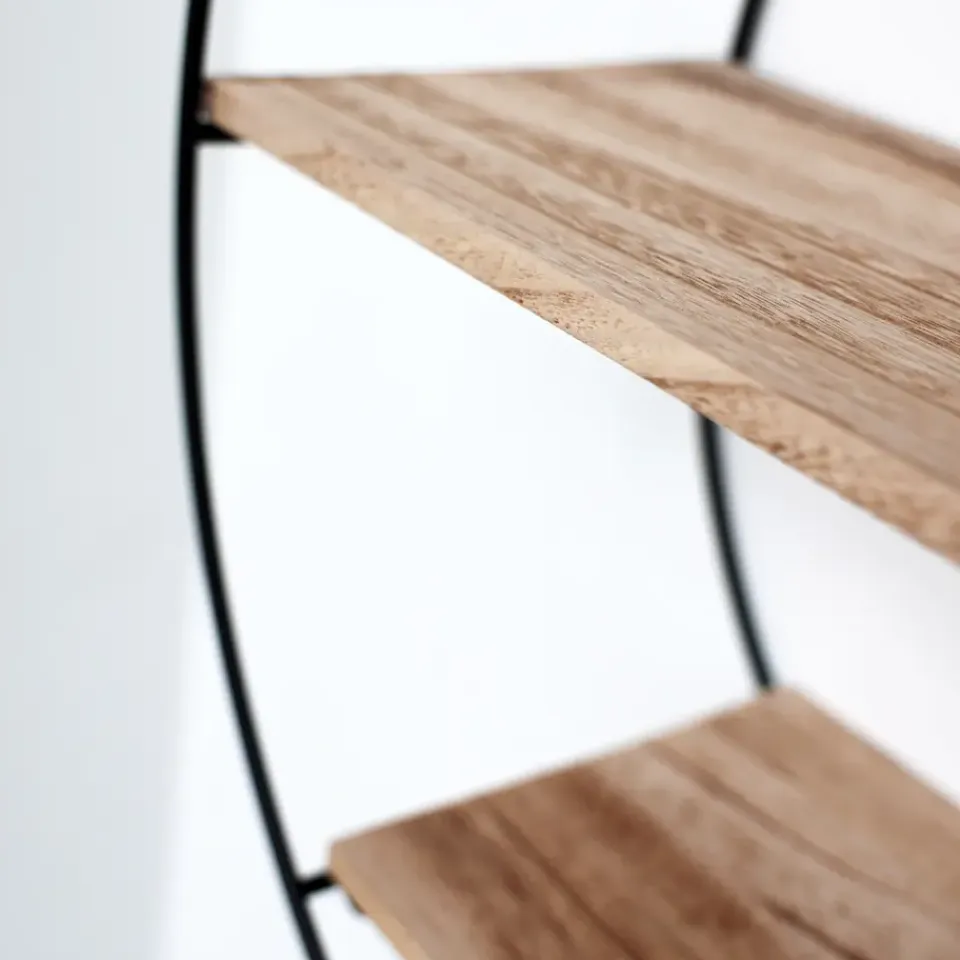 IVOL Zwart metalen wandrek met 3 houten plankjes - Rond - 50x19 cm New