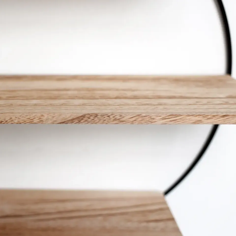 IVOL Zwart metalen wandrek met 3 houten plankjes - Rond - 50x19 cm New