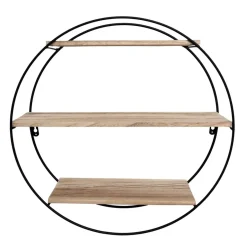 IVOL Zwart metalen wandrek met 3 houten plankjes - Rond - 50x19 cm New