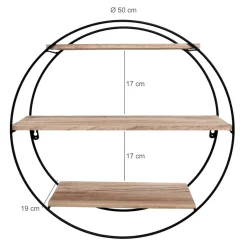 IVOL Zwart metalen wandrek met 3 houten plankjes - Rond - 50x19 cm New
