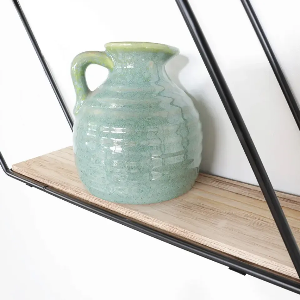 IVOL Zwart metalen wandrek met 3 houten plankjes - Zeshoek diagonaal Sale