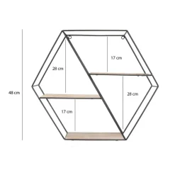 IVOL Zwart metalen wandrek met 3 houten plankjes - Zeshoek diagonaal Sale