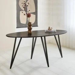 Dimehouse Zwart ovale eettafel Cesar 170x90 cm - Mangohout - Zwart New