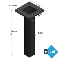 IVOL Zwarte Tafelpoot Vierkant - 80 x 80 x 720 mm Clearance