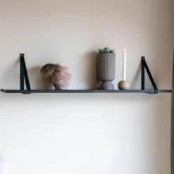 House Nordic Zwarte wandplank met leren riemen - 120x20 cm Sale