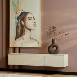 StarFurn Zwevend Tv-Meubel Beige Mangohout - 160x35x30cm - 3 Deuren - Vision Online